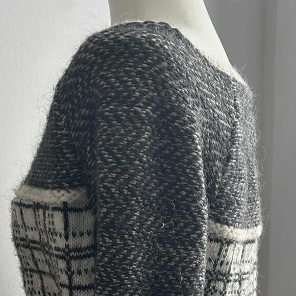 LOFT Soft Alpaca Blend Ivory & Charcoal Plaid Textured Knit Sweater – US M - Picture 5 of 11